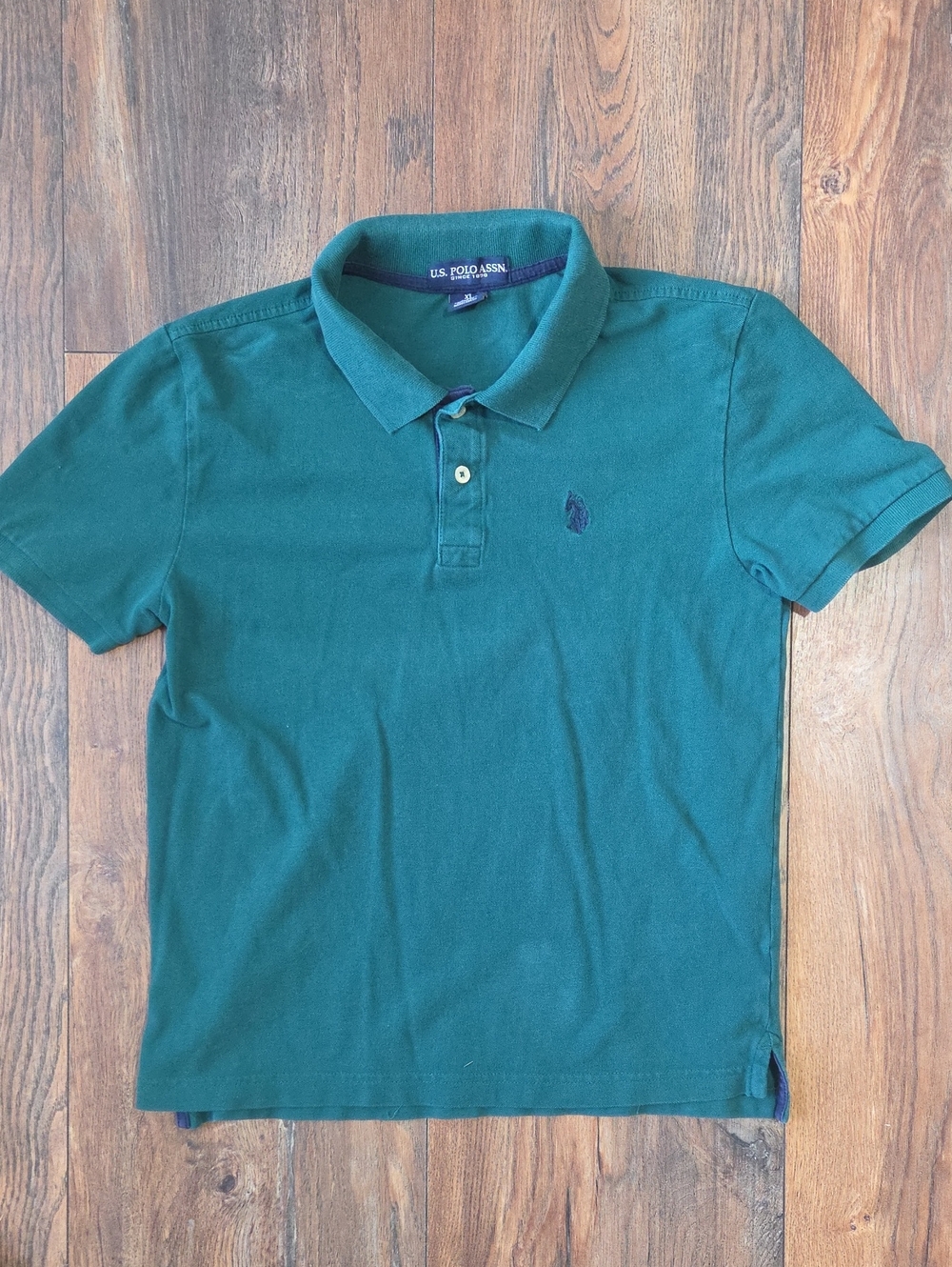 U.S. Polo Assn. Boys Teal Green Polo Shirt XL 14-16 Short Sleeve Purple Logo